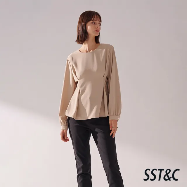 【SST&C】女裝 淺卡其圓領壓褶套頭上著01082410005(換季55折)