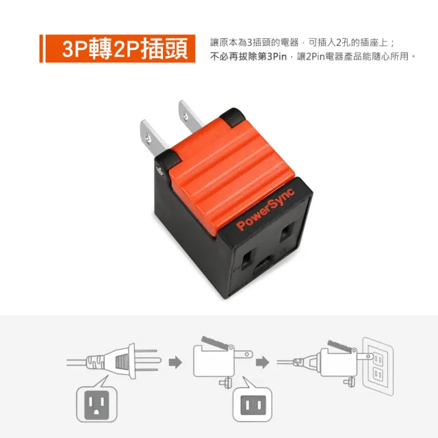 【PowerSync 群加】3P轉2P省力型電源轉接頭/黑色(TYAB0)