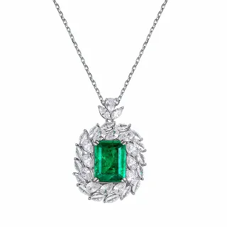 【LEESA】祖母綠項鍊\婚禮飾品\純銀項鍊\復古項鍊\歐美項鍊\首飾\大項鍊\氣質貴氣\鎖骨鍊\