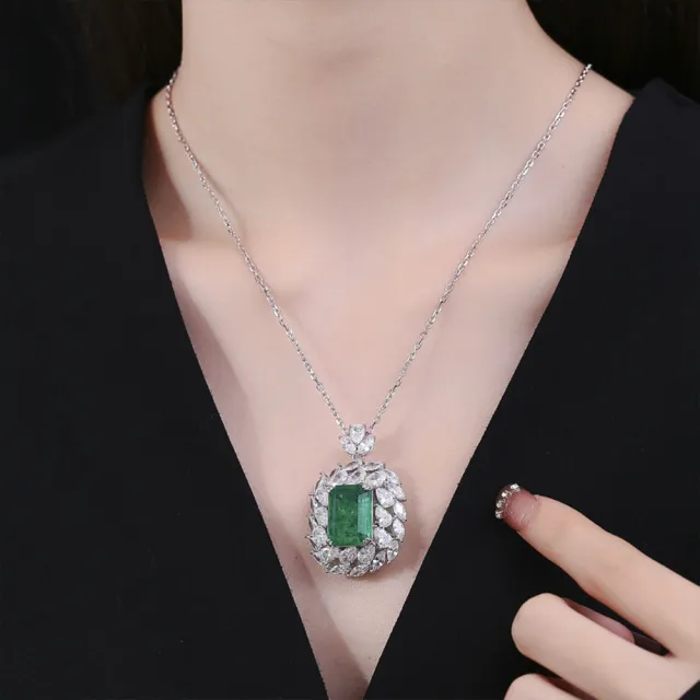 【LEESA】祖母綠項鍊\婚禮飾品\純銀項鍊\復古項鍊\歐美項鍊\首飾\大項鍊\氣質貴氣\鎖骨鍊\