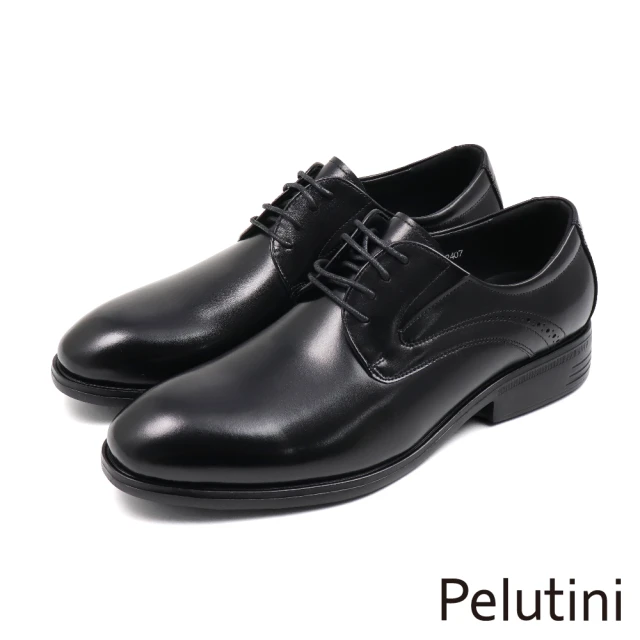 Pelutini 經典輕量側邊雕孔設計綁帶德比鞋 黑色(412102-BL)