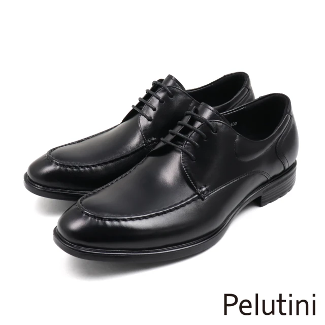 Pelutini 經典輕量側邊拼接設計綁帶德比鞋 黑色(412104-BL)