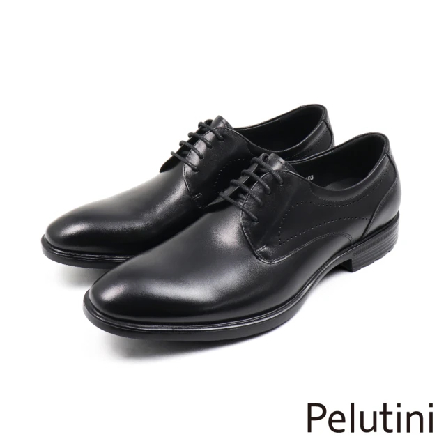 Pelutini 經典輕量側邊雕孔拼接設計綁帶德比鞋 黑色(412103-BL)