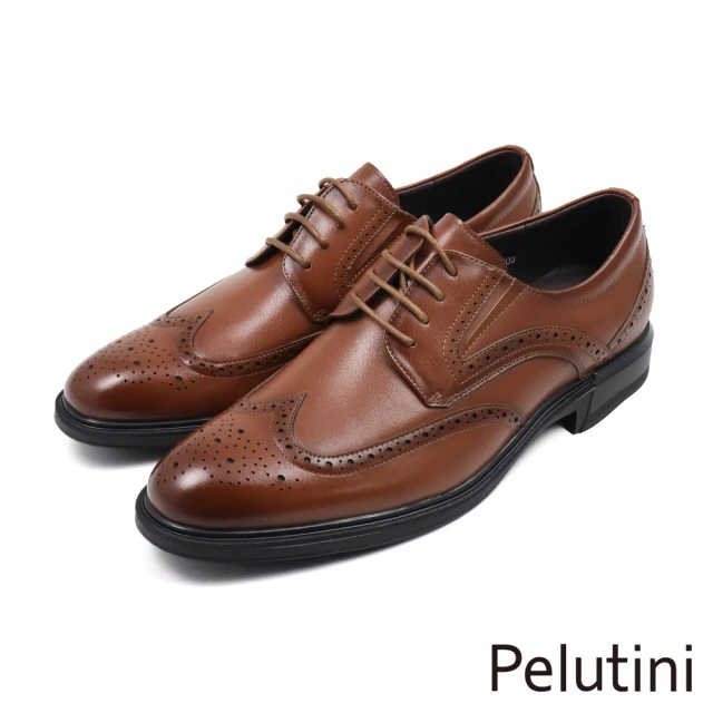 Pelutini 經典輕量翼紋雕花綁帶德比鞋 棕色(411104-BR)