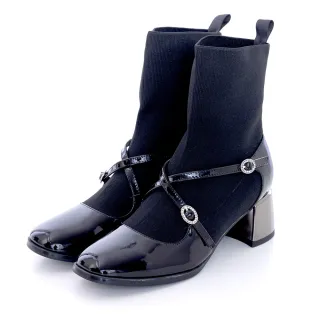 【bac】金屬襪套瑪莉珍彈力短靴(黑色)