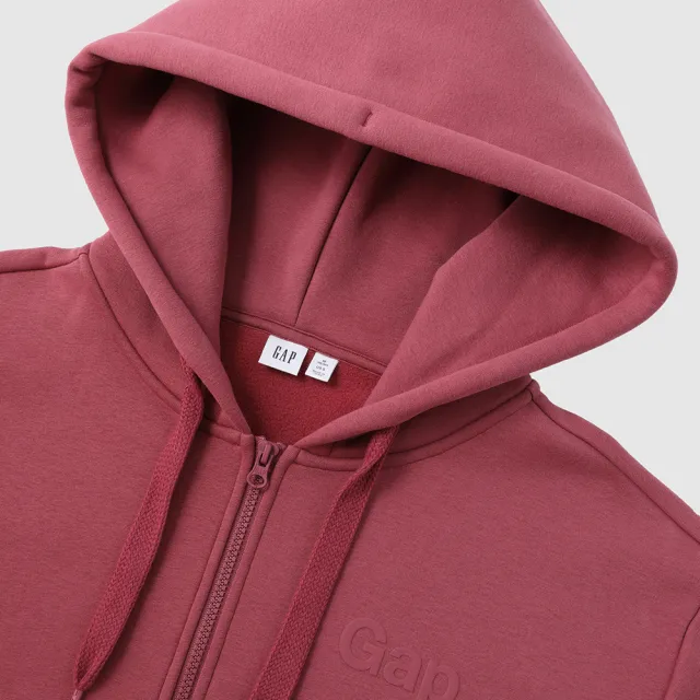 【GAP】女裝 Logo刷毛連帽外套-玫紅色(632621)