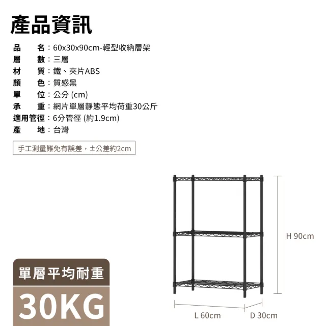 【KIWISH】MIT輕型三層置物架60x30x90cm(鐵架/收納架/層架/廚房架/鐵力士架/置物架/三層架/花架)