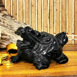 【財神小舖】逢凶化吉 黑曜石龍龜擺件 鎮宅寶物(已開光 招財 開運 銅錢 辦公桌 高雄進寶財神廟)
