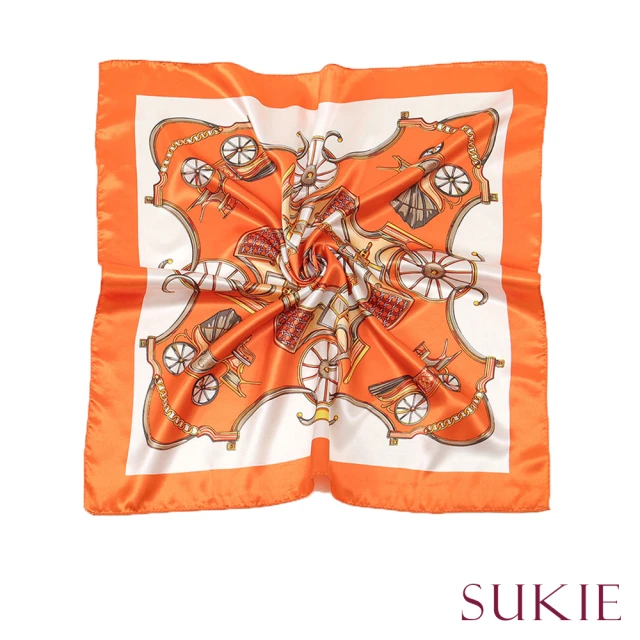 Sukie 歐美風馬車印花60X60百搭絲巾 領巾 包包綁帶(絲巾 領巾 包包綁帶)