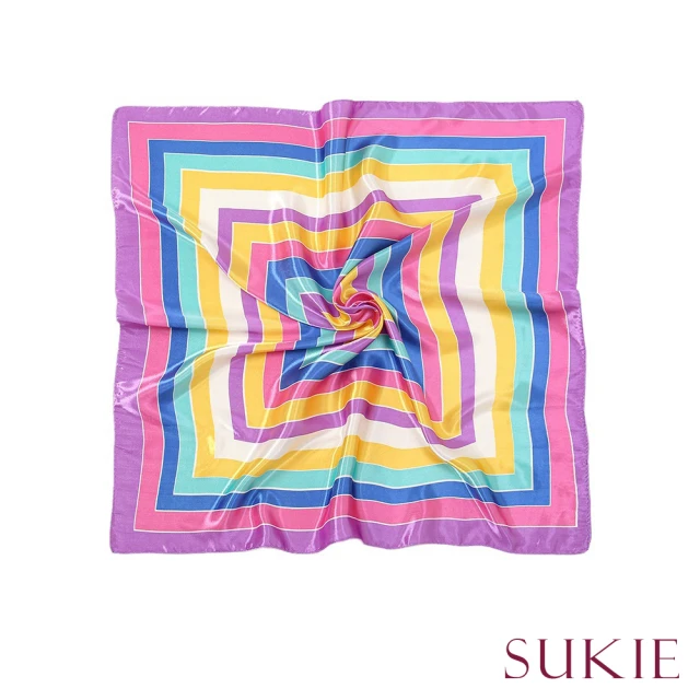 Sukie 印花絲巾 印花領巾/歐美風彩色回字印花60X60百搭絲巾 領巾 包包綁帶(2色任選)