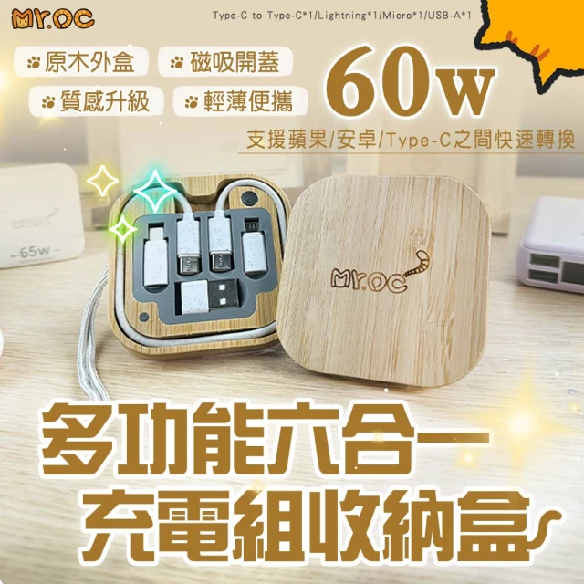 Mr.OC 橘貓先生 60W 快充 旅行組(方形木紋收納盒)