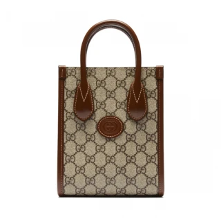 【GUCCI 古馳】INTERLOCKING GG 經典老花 迷你 米色/烏木色 SUPREME帆布 手提包 斜背包