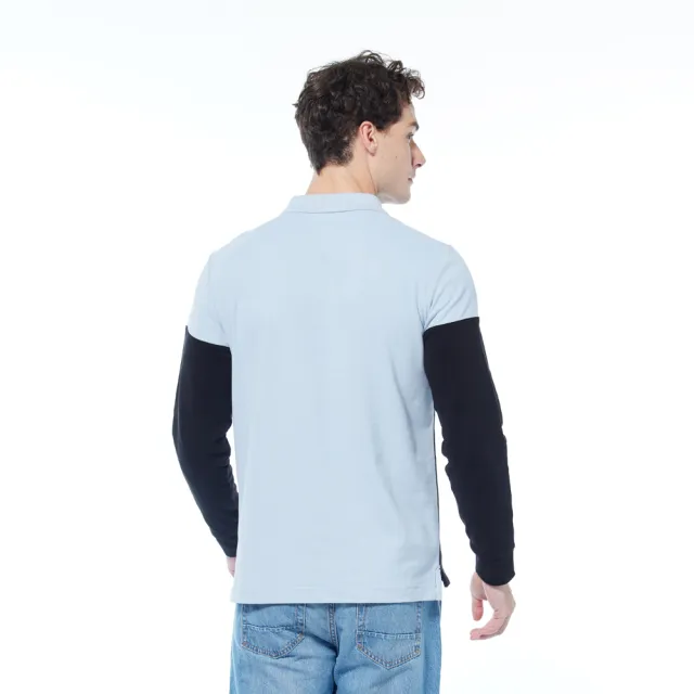 【NAUTICA】男裝 美式LOGO拼接長袖POLO衫(黑色)