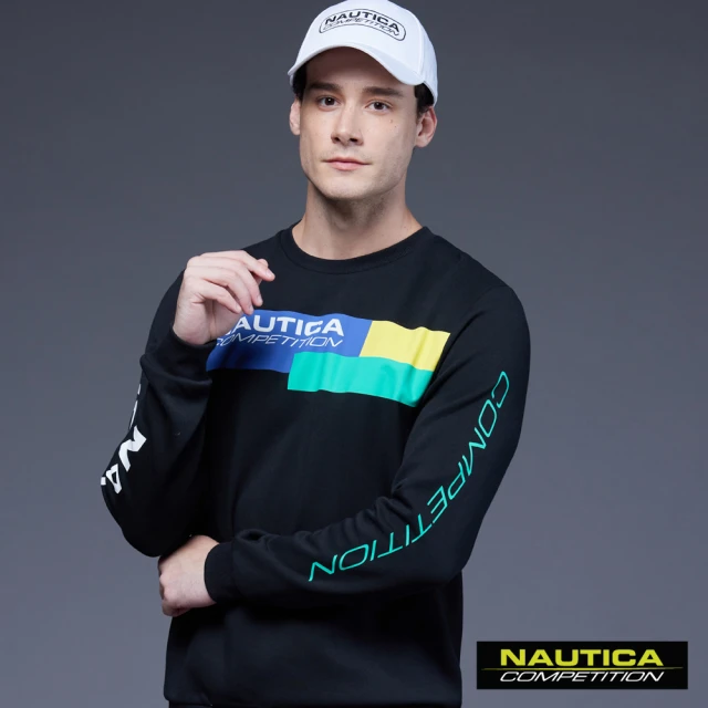 NAUTICA 男裝 COMPETITIO多彩配色潮酷長袖T恤(黑色)