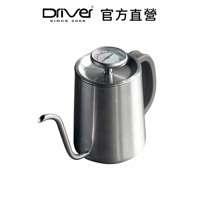 Driver 卓越感溫細口壺-600ml(溫度計 防燙矽膠 不鏽鋼咖啡壺 手沖壺)