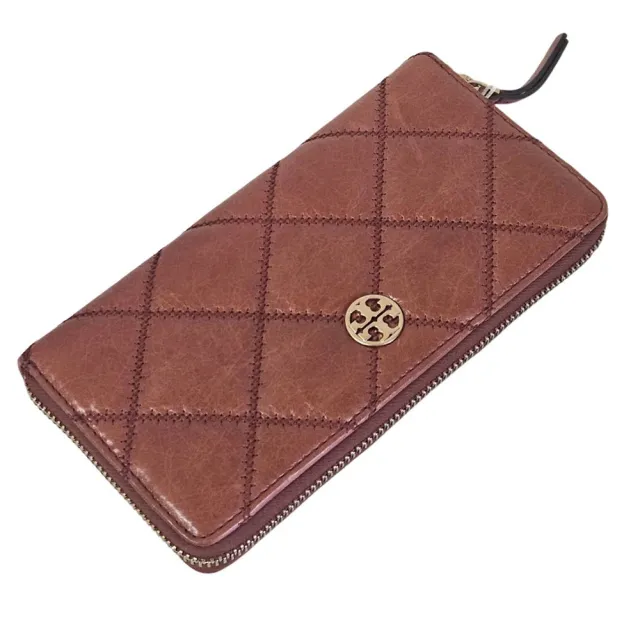 【TORY BURCH】TB willa 新款 小羊皮菱格紋皮革拉鍊式長夾(贈原廠防塵袋紙袋送禮)