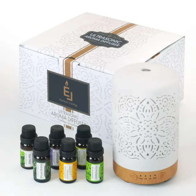 【Earnest Living】陶瓷七彩水氧機禮盒(含精油10mlx6入/送禮首選/加濕器/薰香機/香氛機/水氧機)