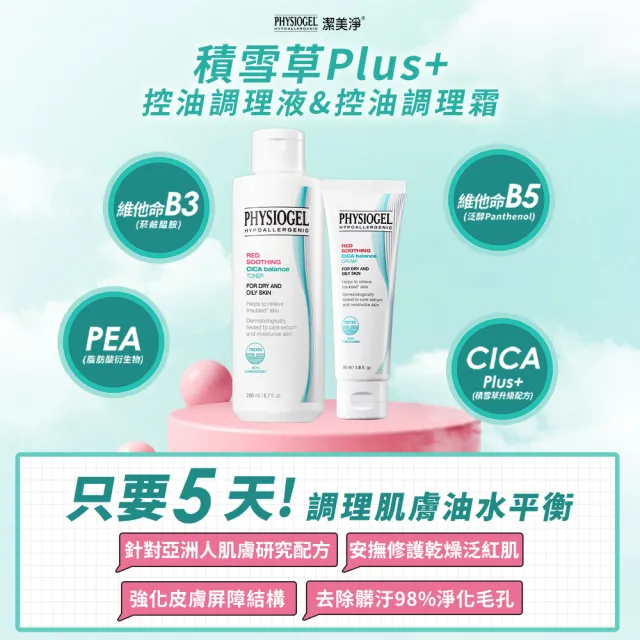 【PHYSIOGEL 潔美淨】積雪草Plus+控油調理霜50ml 2入(卸妝/臉部保養)