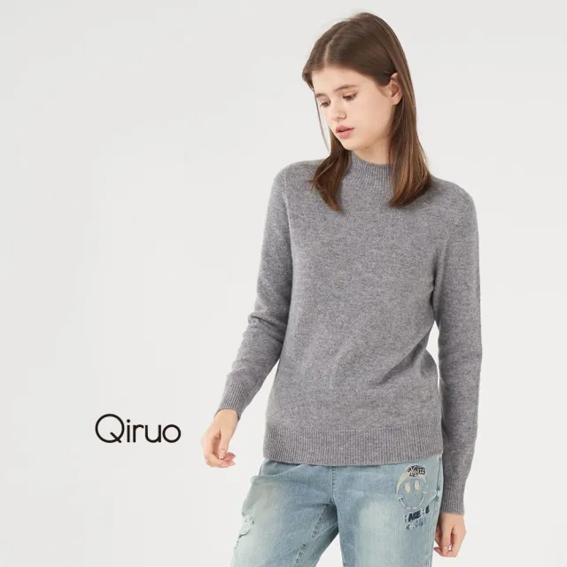 【Qiruo 奇若名品】專櫃灰色小羊毛上衣 2009A-20素面立領造型長袖 