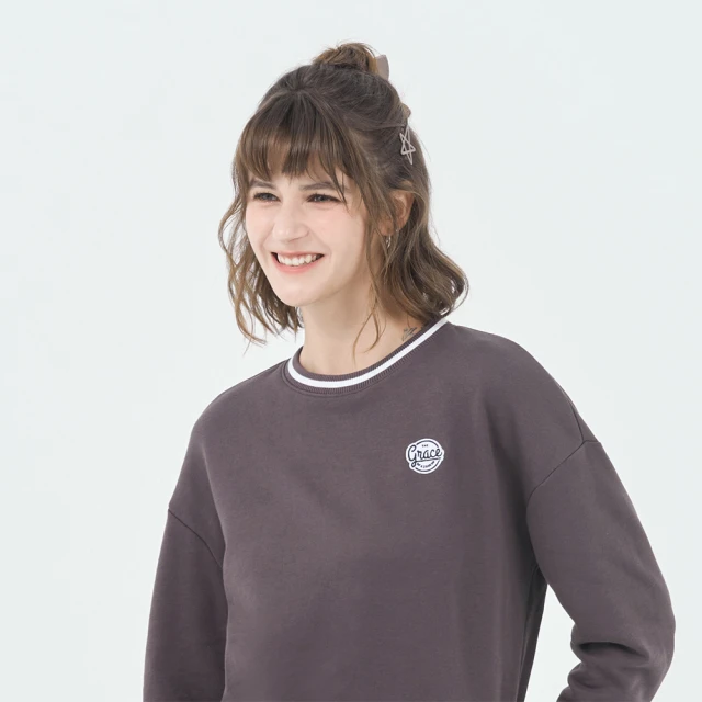 GIORDANO 佐丹奴 女裝撞色圓領大學TEE(98 葡萄乾紫)