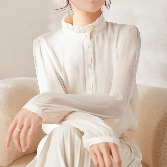 【Alishia】韓版花邊立領長袖女襯衫 女上衣 S-XL(白色 / 綠色)