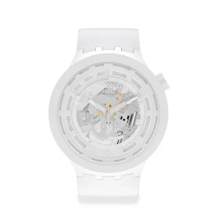 【SWATCH】生物陶瓷BIG BOLD系列手錶C-WHITE 白 男錶 女錶 瑞士錶 錶(47mm)