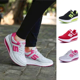 【J&H collection】時尚外出撞色搖搖休閒鞋 健走鞋 運動鞋(黑色／灰粉／紅色)