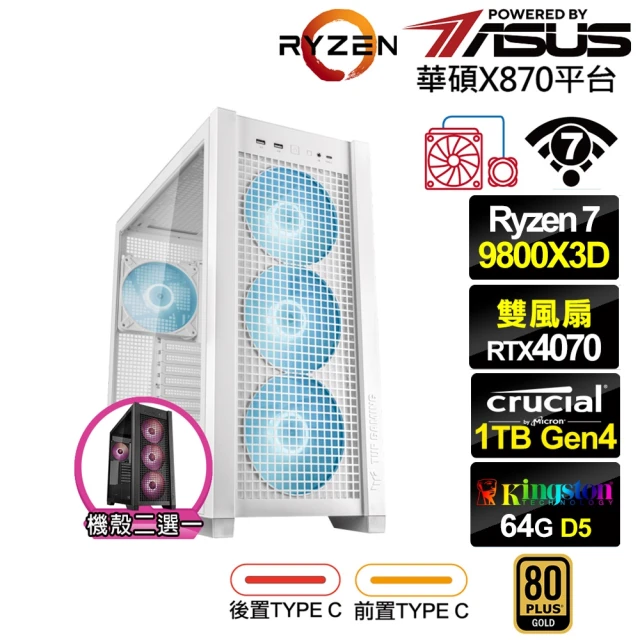 華碩平台 R7八核GeForce RTX 4070{海神L04C}水冷電競電腦(R7 9800X3D/X870/64G/1TB/WIFI)