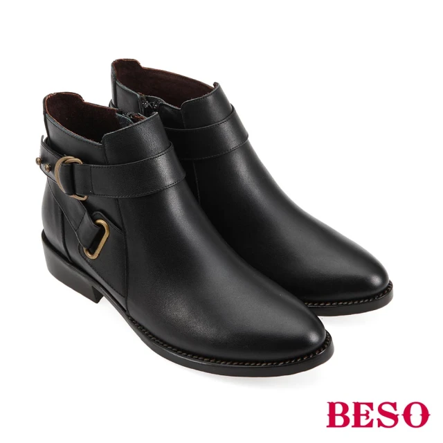 A.S.O 阿瘦集團 BESO簡約氣質牛皮飾釦舒適平底鞋(淺