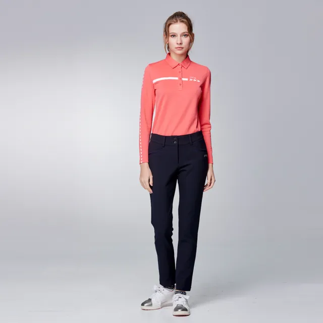 【PING】女款千鳥吸濕排汗薄長袖POLO衫-梅紅(GOLF/高爾夫球衫/RA23203-15)