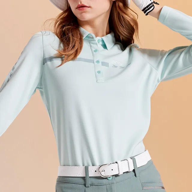 【PING】女款千鳥吸濕排汗薄長袖POLO衫-淺綠(GOLF/高爾夫球衫/RA23203-43)