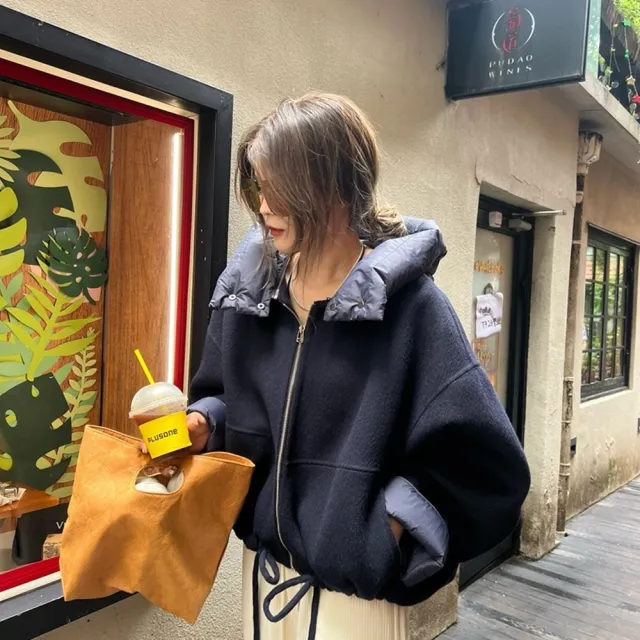【巴黎精品】現貨+預購 羊毛大衣毛呢外套(保暖拼接雙面可拆連帽女外套2色a1il90)