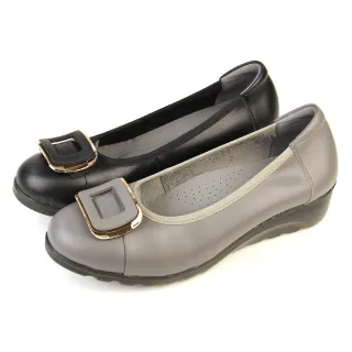 【GREEN PHOENIX 波兒德】女鞋 真皮娃娃鞋 包鞋 便鞋 輕量厚底 小坡跟 OL面試 通勤(灰色、黑色)