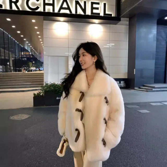 【米蘭精品】現貨+預購 皮草外套羊毛大衣(保暖洋氣大冪冪翻領女外套2色74iq14)