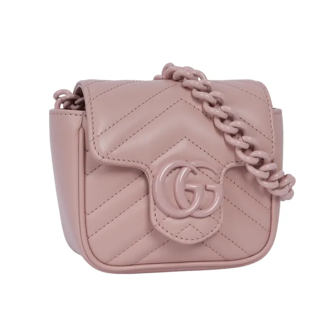 【GUCCI 古馳】GG Marmont 縫線皮革方胖腰包/肩背包_80cm(淺粉色)
