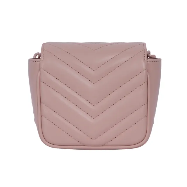 【GUCCI 古馳】GG Marmont 縫線皮革方胖腰包/肩背包_80cm(淺粉色)