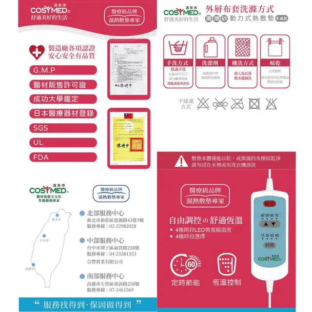 【COSYMED 適美得】動力式熱敷墊-珊瑚砂H-01 藍色布套(68x36cm 腰背適用 二年保固 濕熱電熱毯)