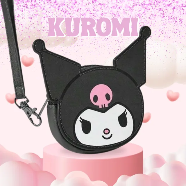 【SANRIO 三麗鷗】雙11 酷洛米Kuromi聯名皮革零錢包票卡行李牌吊牌杯墊(粉黑兒童包包女兒生日禮 