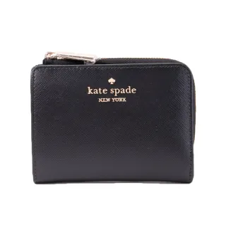 【KATE SPADE】Madison 防刮皮革L型拉鍊對釦短夾(黑色)