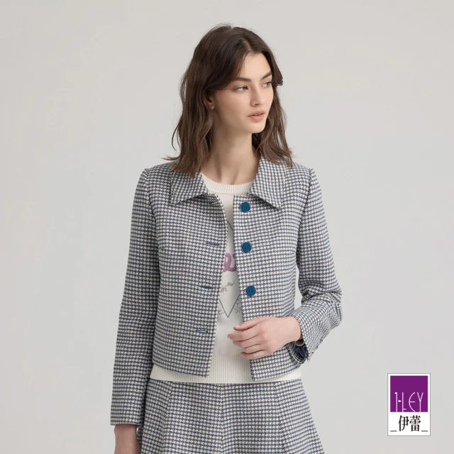 ILEY 伊蕾 法式復古千鳥格紋外套(藍；M-XL；1244024617)