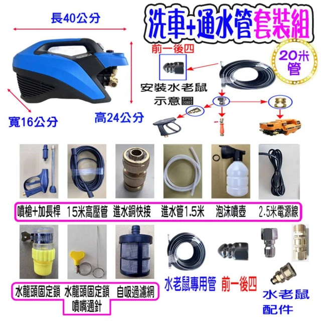 20米水老鼠+T150洗車機(110V可調壓全自動T150高壓馬達洗車機洗地機洗紗窗洗冷氣沖洗洗衣機)