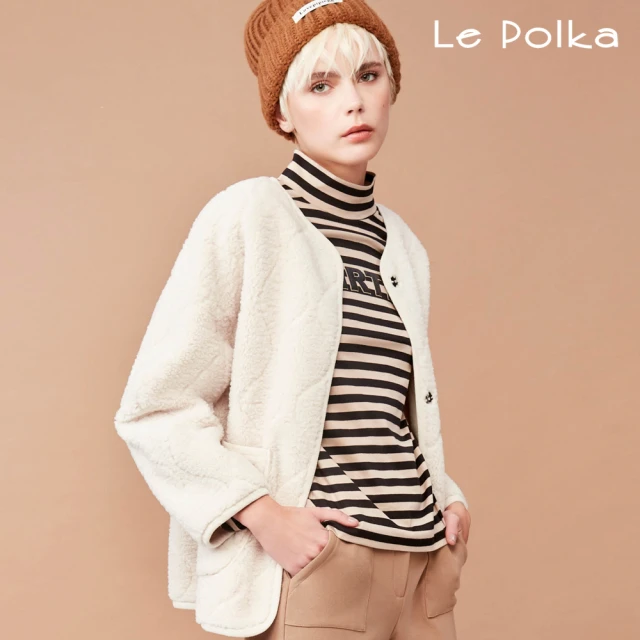 Le Polka 波浪紋設計長袖毛絨外套-女(休閒外套)