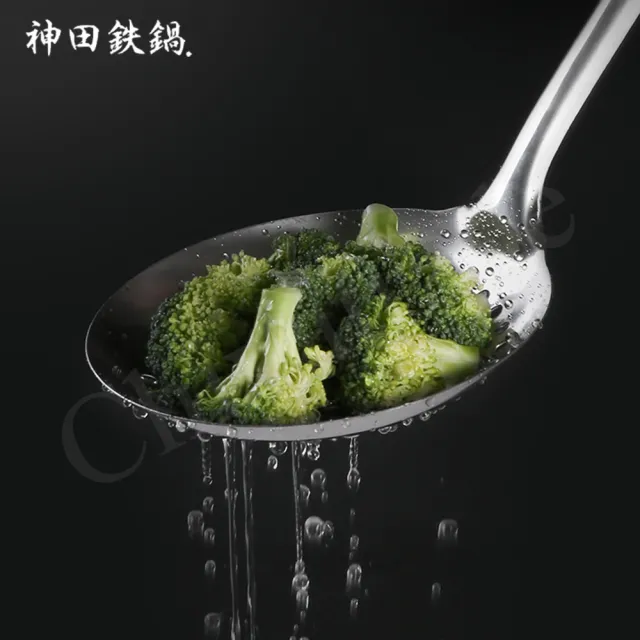 【神田】KANDA 日本製 神田鐵鍋 430不鏽鋼漏杓 料理漏杓 44cm 流線型 加厚款(木柄)
