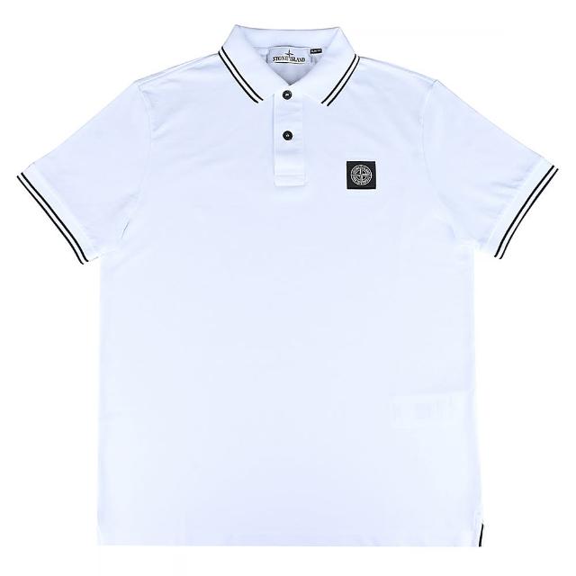 【Stone Island】Stone Island 品牌LOGO標籤棉質短袖POLO衫(男款/白x黑)