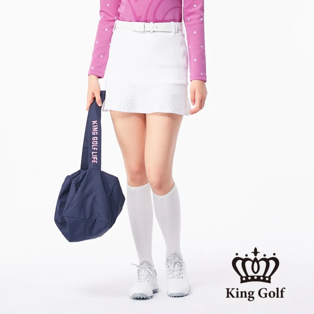 KING GOLF 網路限定款-千鳥格壓紋拼接魚尾運動短裙(白色)