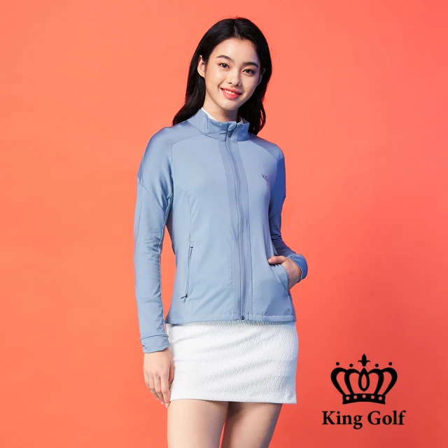 KING GOLF 網路限定款-女款素面長袖立領輕薄防風外套(淺藍)