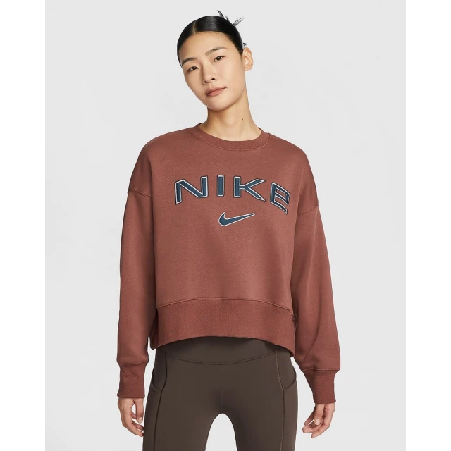 NIKE 耐吉 長袖上衣 大學T 女款 AS W NSW PHNX FLC OOS LOGO CRE 咖啡色(FV7675218)