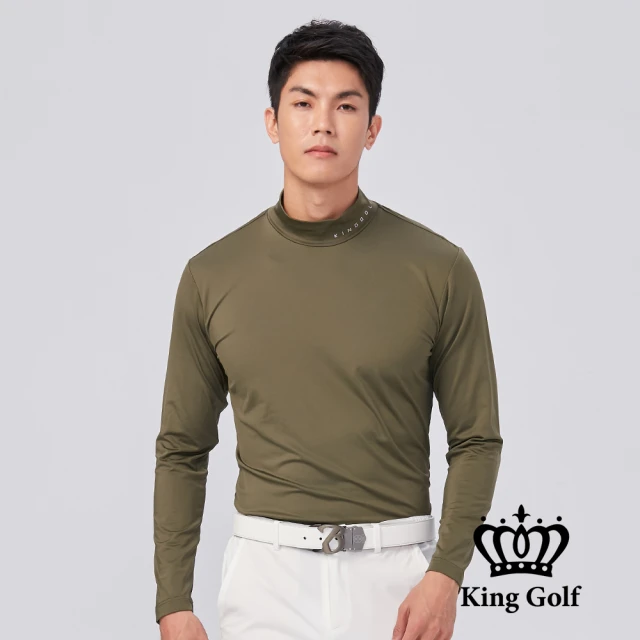 KING GOLF 網路限定款-男款素面小立領長袖內搭衣-中厚款(墨綠)