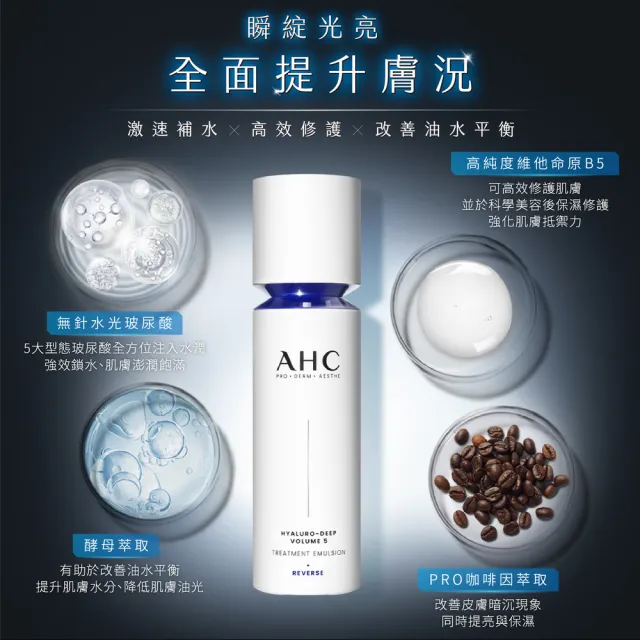 【AHC】超導水光玻尿酸基礎保濕組_精華水130ml+精華乳100ml(醫美科研 HA精華 B5保濕)