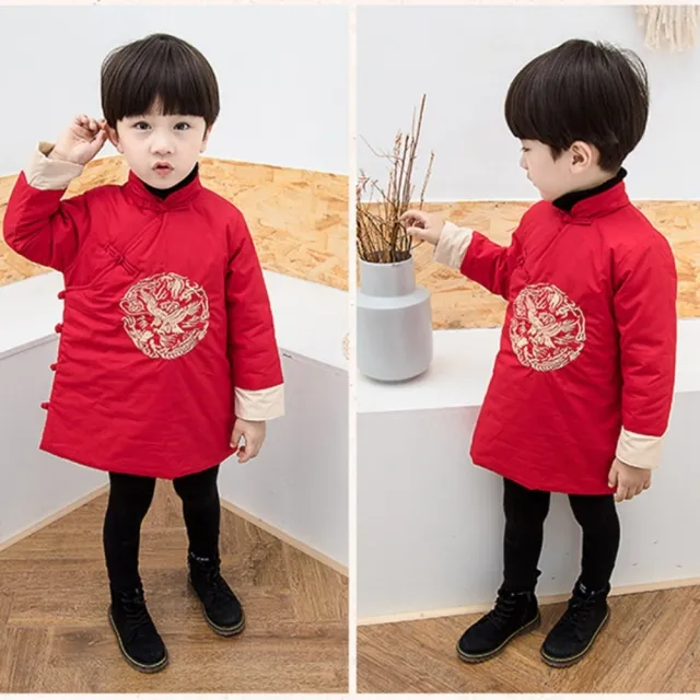 【橘魔法】大紅中國風老鷹長袍(棉襖 中國結 拜年服 旗袍裝 過年 喜宴 大紅 唐裝 新衣 新年 男童 兒童 童裝)